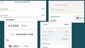 Screenshot of various fintech apps displaying the unofficial FX rates