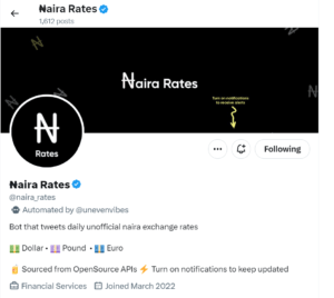 Screenshot of Naira rates Twitter account